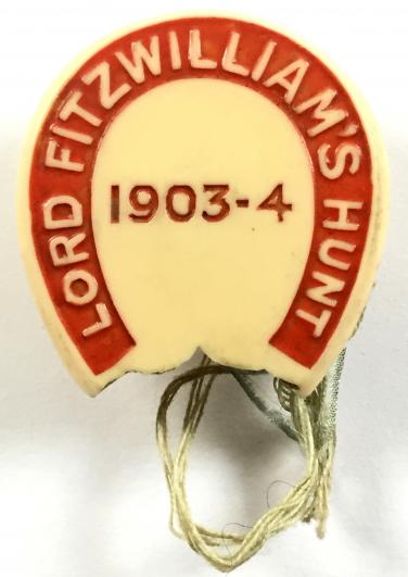 Lord Fitzwilliams Hunt 1903 to 1904 season fox hunting badge