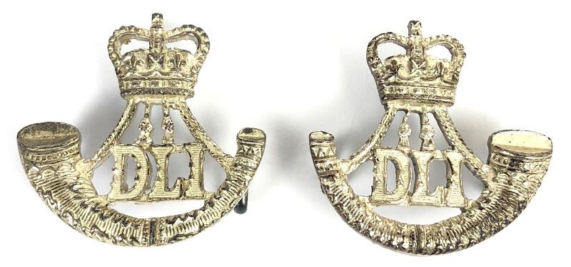 Durham Light Infantry DLI Regiment officers silvered collar badges 1953 - 1968