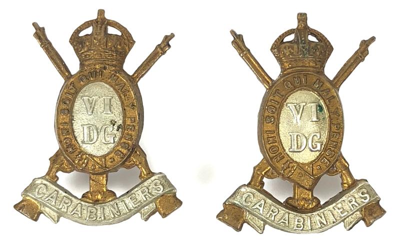 WW1 Carabiniers (6th Dragoon Guards) matching collar badges attributed see Code 65896
