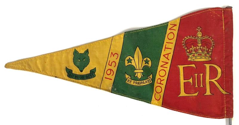 Coronation of Queen Elizabeth II June 1953 Boy Scouts Pennant Flag