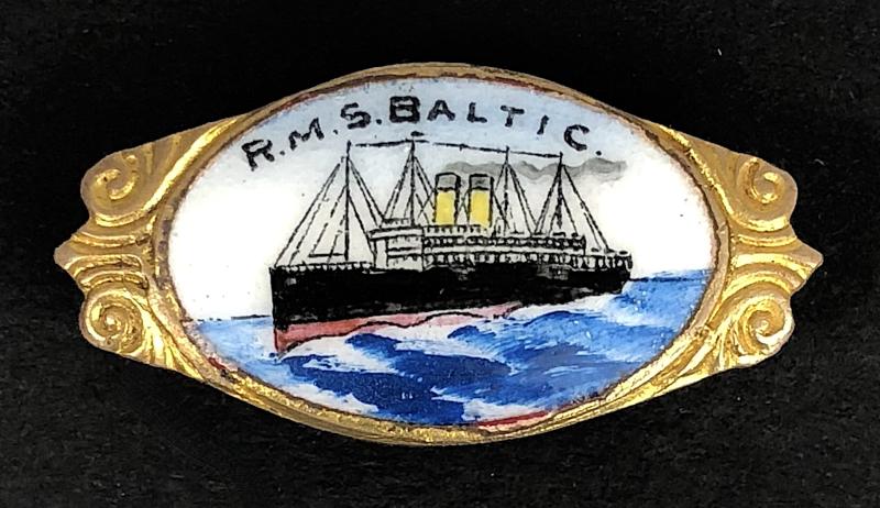 R.M.S. Baltic White Star Line hand painted enamel picture badge