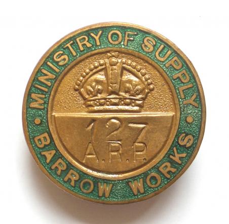 WW2 Ministry of Supply Barrow Works 127 ARP shipbuilders badge