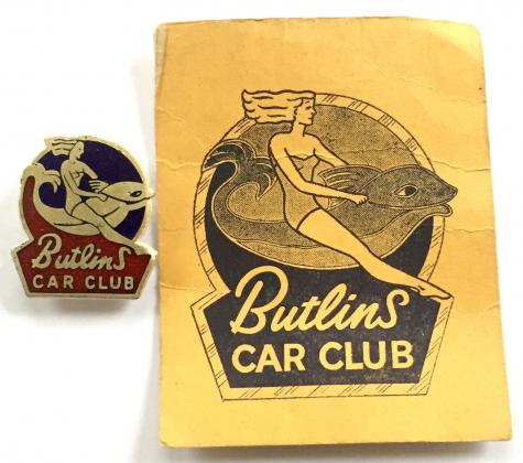 Butlins Motor Car Club pin badge and 1959 membership certificate