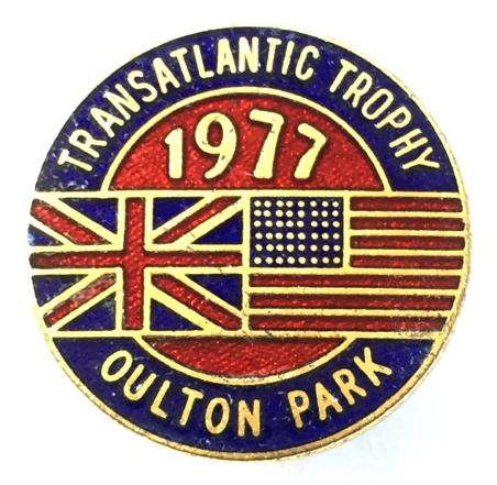 Transatlantic Trophy 1977 Oulton Park motorcycle racing badge