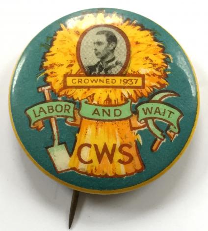 King George VI & Queen Elizabeth 1937 Coronation Co-operative Wholesale Society advertisng badge