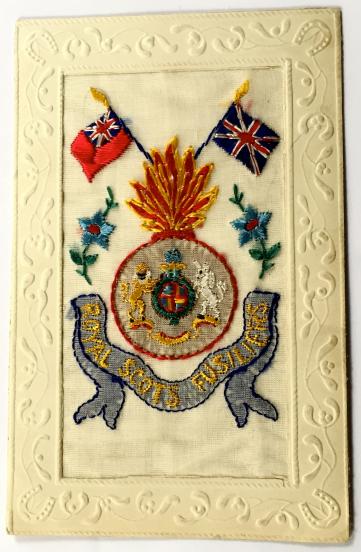 WW1 Royal Scots Fusiliers silk embroidered military postcard