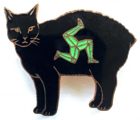 Isle of Man lucky black manx cat badge c1940s