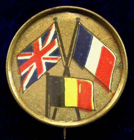 WW1 united British French Belgium flags fundraising badge