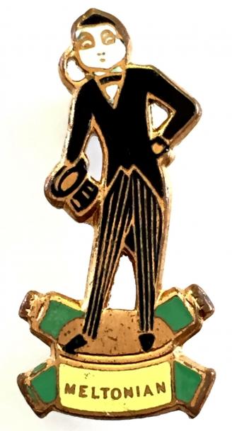 Meltonian Shoe Cream character figure advertising badge by H.W. Miller