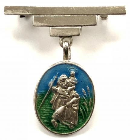 St. Christopher patron saint of travellers silver lucky charm badge