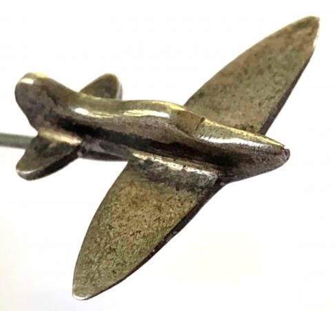 Spitfire Fighter Plane silver coin stick pin badge