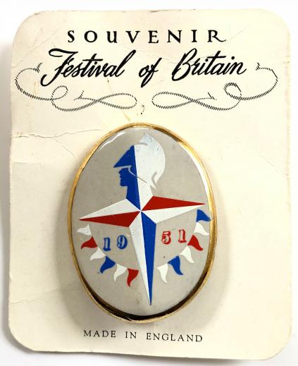 Festival of Britain 1951 handpainted ceramic badge on display card