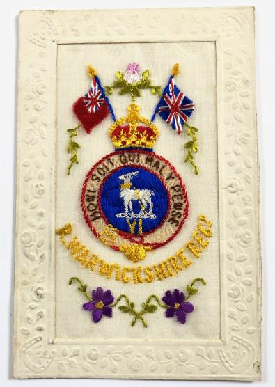 WW1 Royal Warwickshire Regiment silk embroidered military postcard