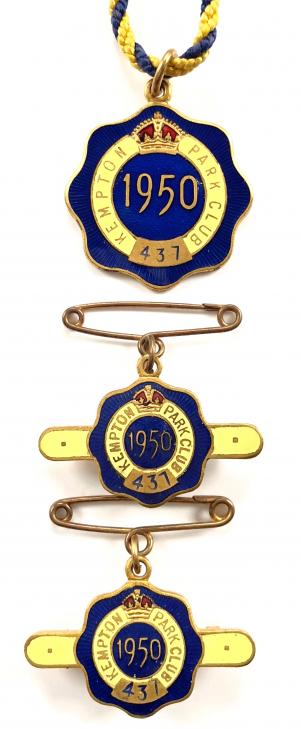 1950 Kempton Park Racecourse horse racing club set of three badges