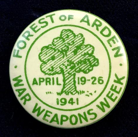 WW2 Forest of Arden 1941 war weapons week tin button badge