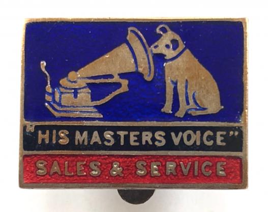 His Masters Voice Gramophone HMV sales & service promotional badge