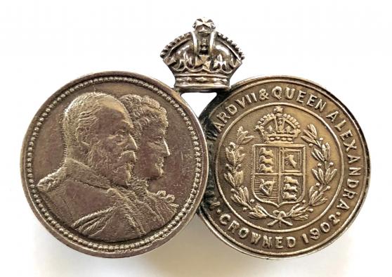 King Edward VII & Queen Alexandra 1902 miniature medal brooch