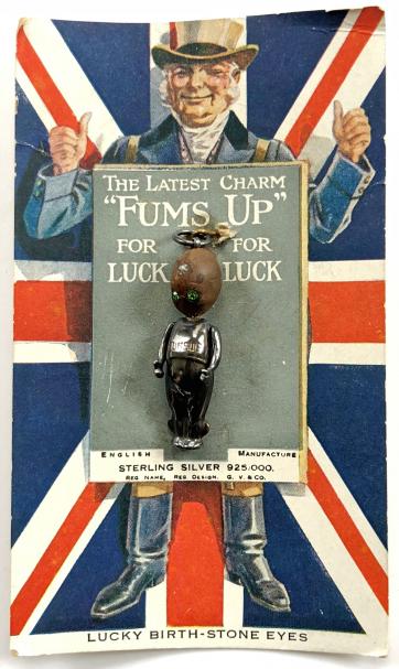 WW1 Fums Up Touchwood lucky silver charm and rare original display case