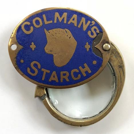 Colman's Starch bull's head trademark advertising magnifying glass