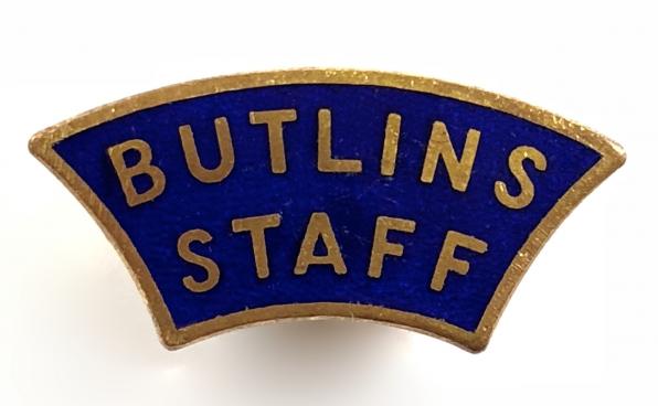 Butlins holiday camp fan-shaped blue numbered STAFF badge