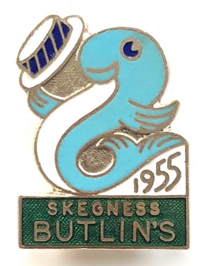 Butlins 1955 Skegness holiday camp badge fish with boater hat