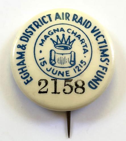 Egham & District Air Raid Victim's Fund wartime fundraising badge Runnymede Surrey
