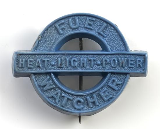 WW2 Ministry of Fuel Watcher blue plastic economy issue badge
