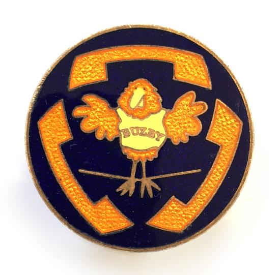 GPO Telecommunications Buzby cartoon bird advertising badge