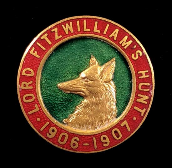Lord Fitzwilliams Hunt 1906 -1907 season fox hunting badge