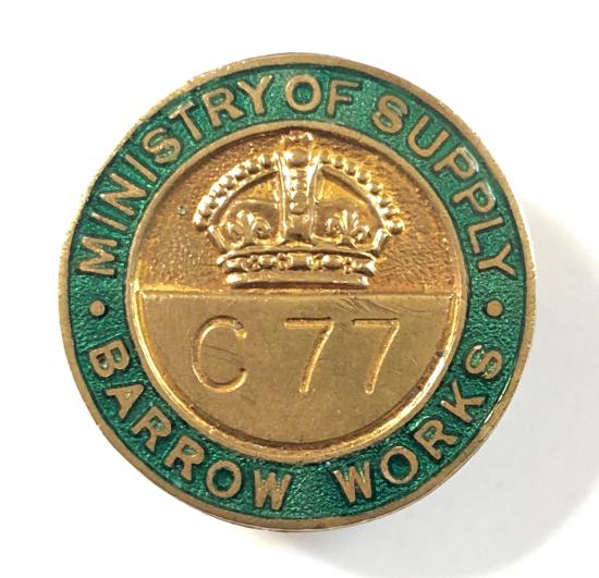 WW2 Ministry of Supply Barrow Works shipbuilders badge