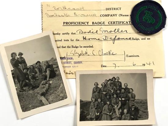 Girl Guides Home Defence war service proficiency badge 1941 certificate