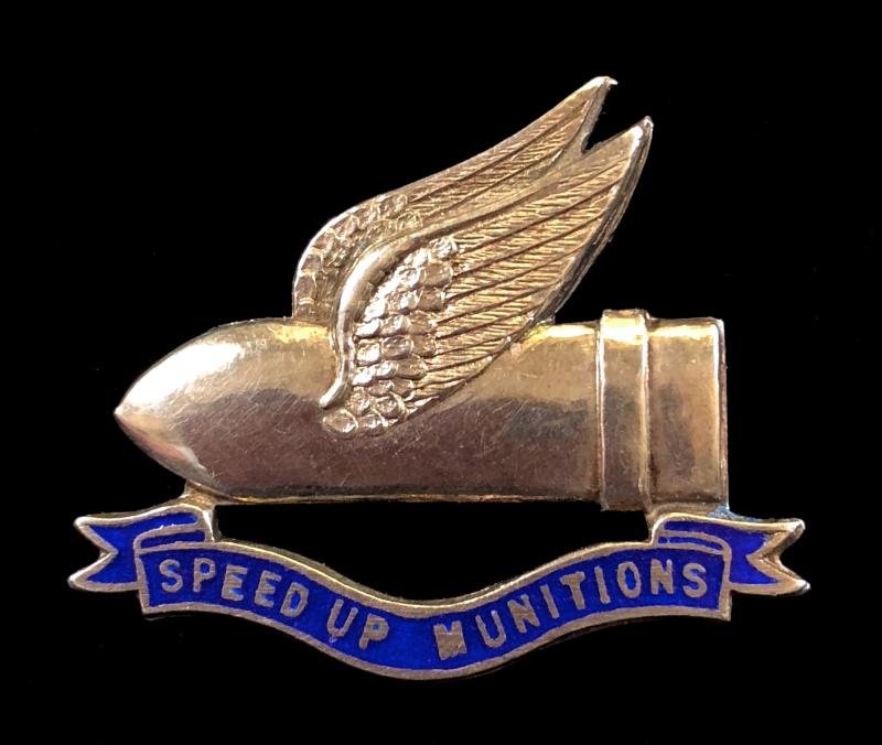 WW1 Speed Up Munitions winged bullet silver badge