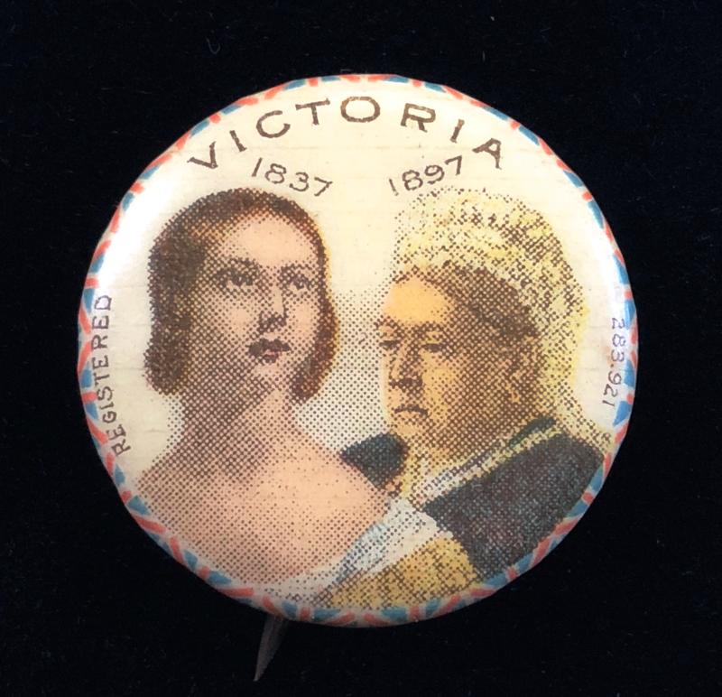 Queen Victoria 1897 Jubilee celluloid tin button badge with provenance