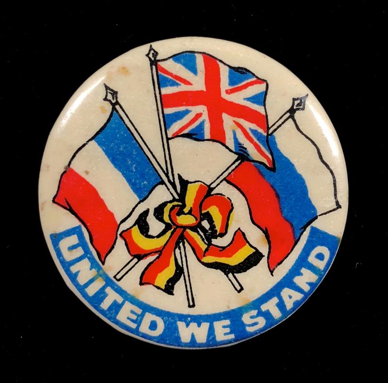 WW1 United We Stand England France Belgium Russia flag badge