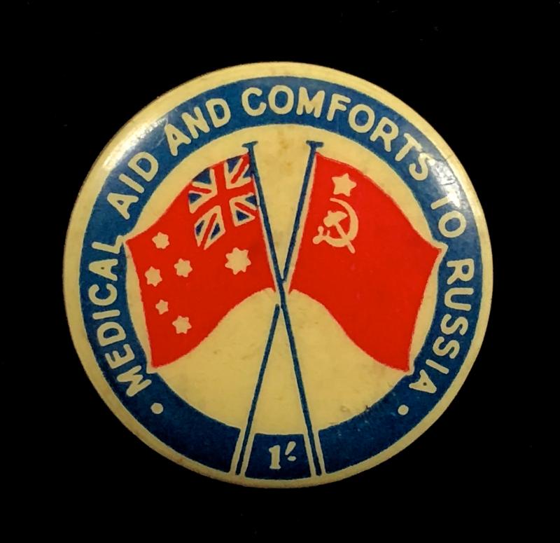 Australian Medical Aid and Comforts To Russia flag fundraising button badge