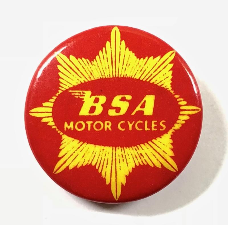 BSA Motorcycles celluloid tin button advertising badge