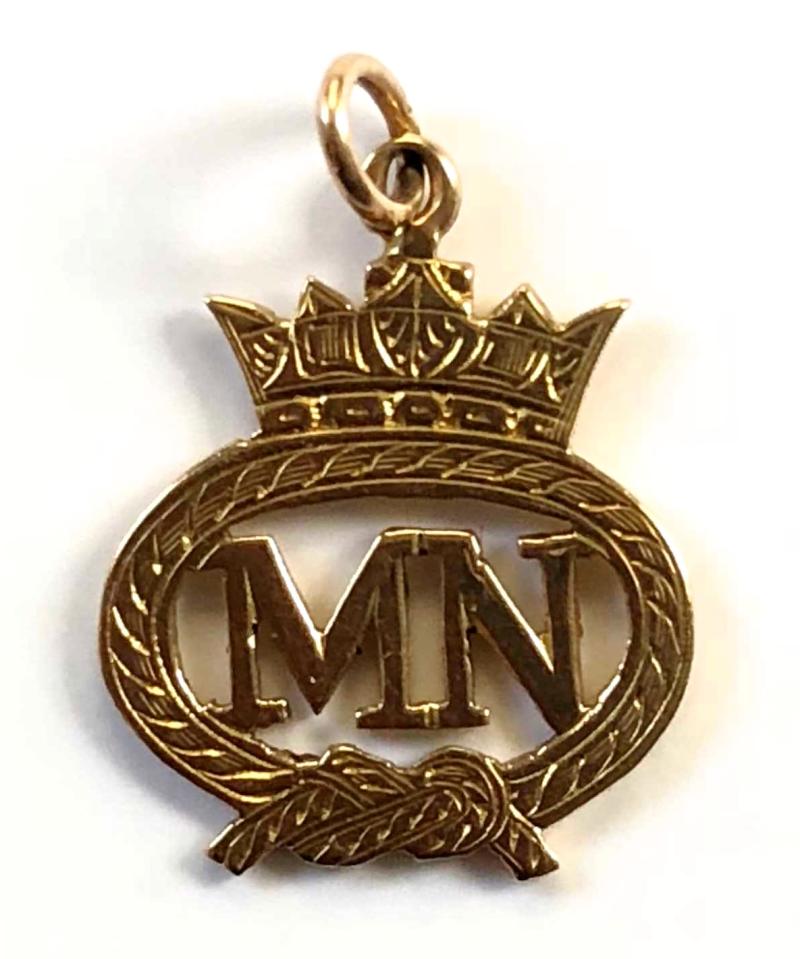 Merchant Navy miniature MN 9 carat gold sweetheart pendant charm badge