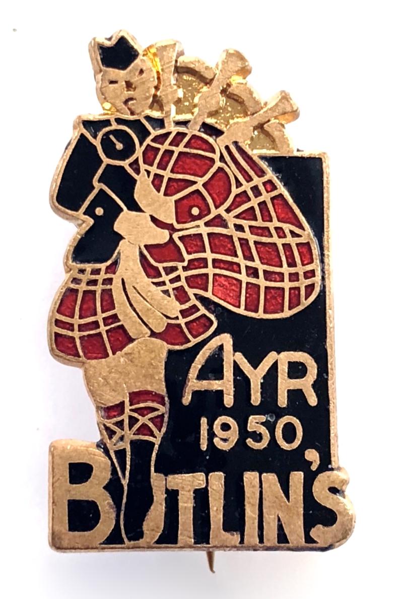 Butlins 1950 Ayr holiday camp Scottish bagpiper badge