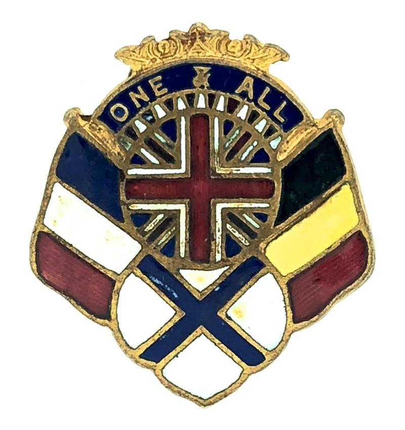 WW1 Britain France Belgium & Russia Flags patriotic badge