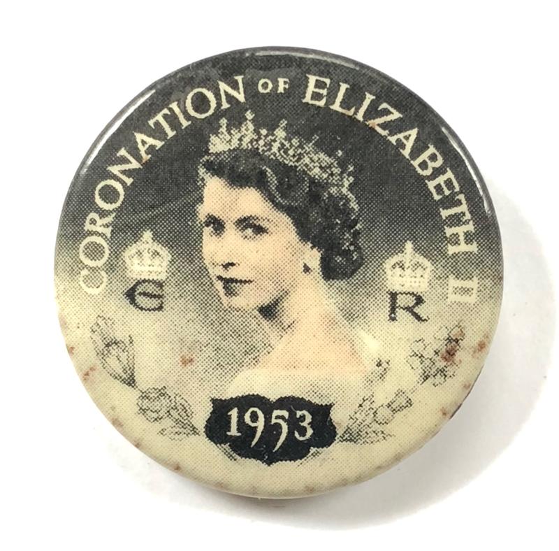 Coronation of Elizabeth II 1953 souvenir celluloid tin button badge Dia 25mm.