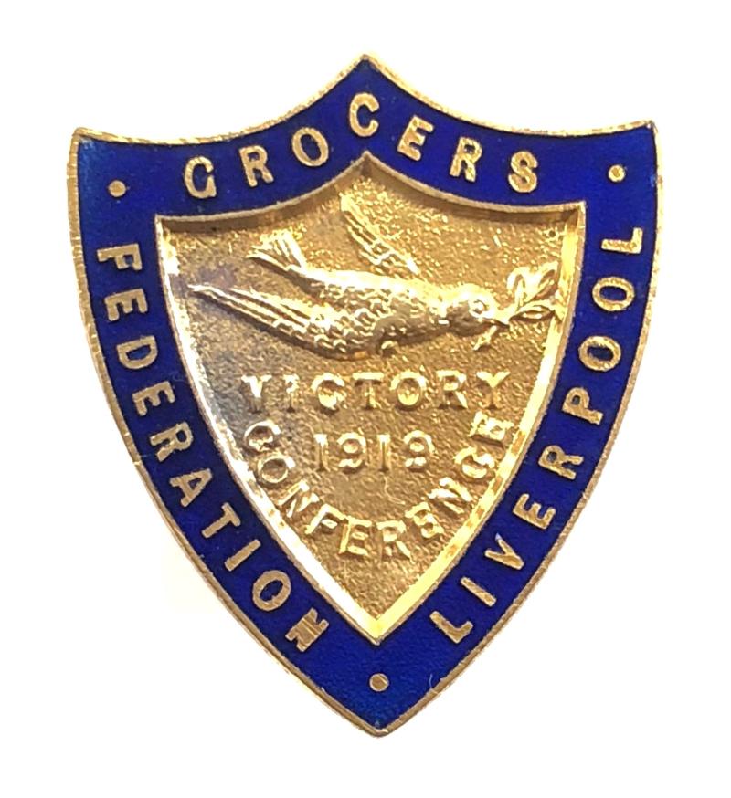 Peace Celebrations Victory 1919 Conference Grocers Federation Liverpool badge