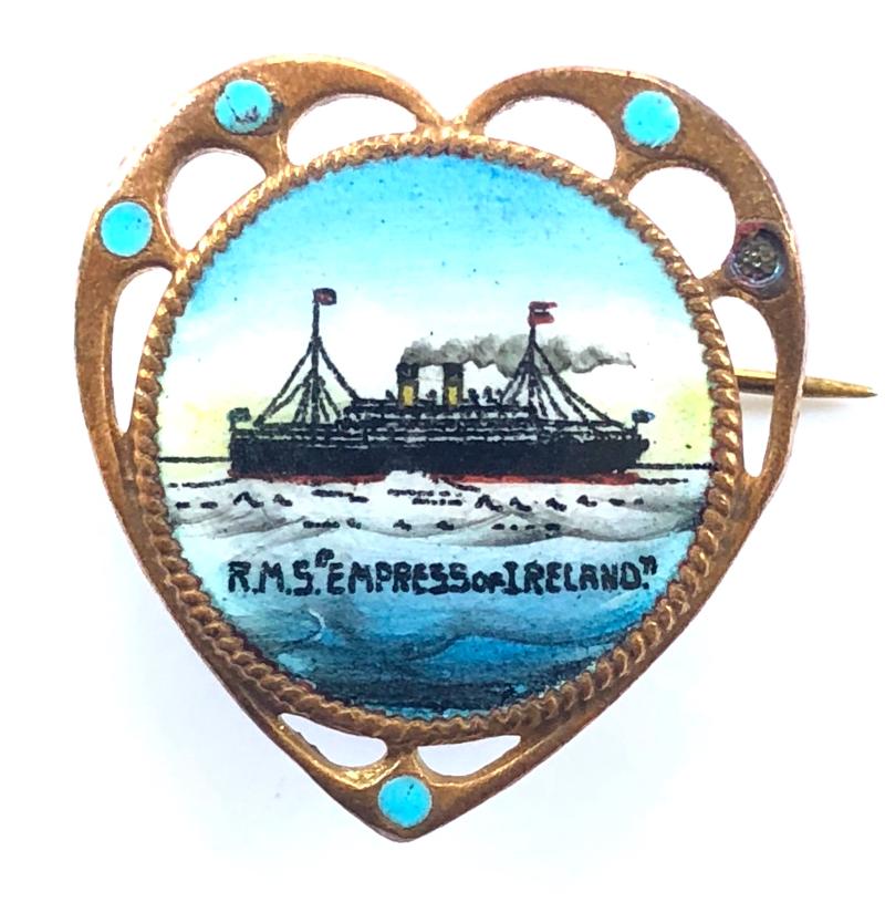 RMS Empress of Ireland gilt and enamel picture brooch HOOK ABSENT