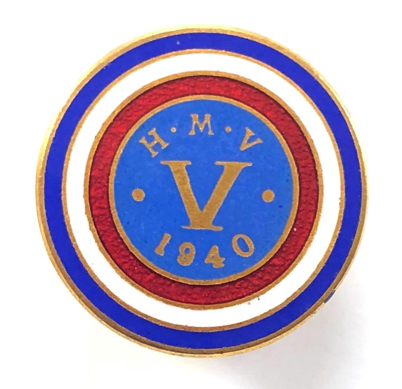 WW2 His Masters Voice HMV 1940 V For Victory pin badge