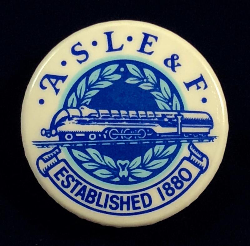 Associated Society of Locomotive Engineers & Firemen ASLE& F railway union tin button badge