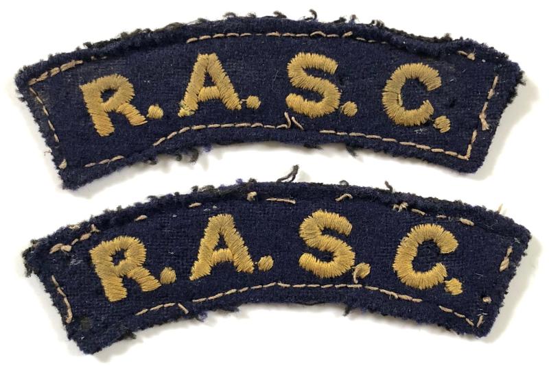 WW2 Royal Army Service Corps R.A.S.C. pair of shoulder title felt cloth badges