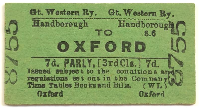 1904 Great Western Railway Parliamentary Ticket Handborough To Oxford Station