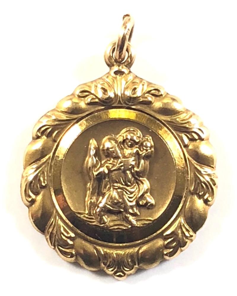 St Christopher patron saint of travellers vintage rolled gold pendant badge