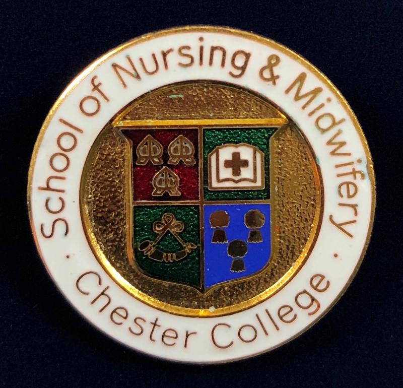 Chester College School of Nursing & Midwifery gilt and ename badge