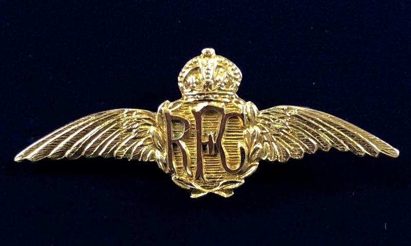 WW1 Royal Flying Corps gold wing RFC pin badge