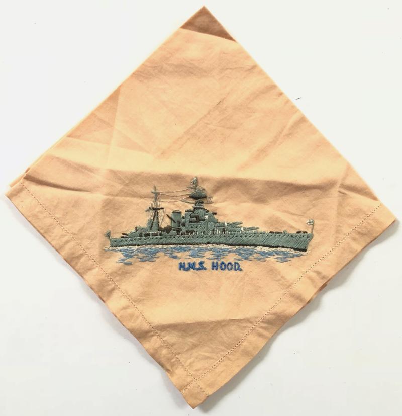 WW2 Royal Navy HMS Hood embroidered handkerchief